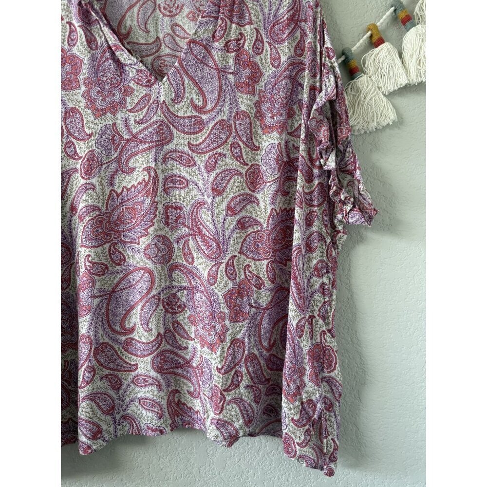 J. Jill Purple Paisley Peasant Ruffle Sleeve Lightweight Breathable Top Boho 2x - Picture 4 of 8
